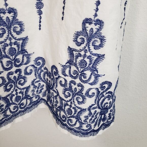 Taylor Shift Dress 4 White Blue Floral Embroidered Boho Beachy Lightwieght Woven - Picture 6 of 10
